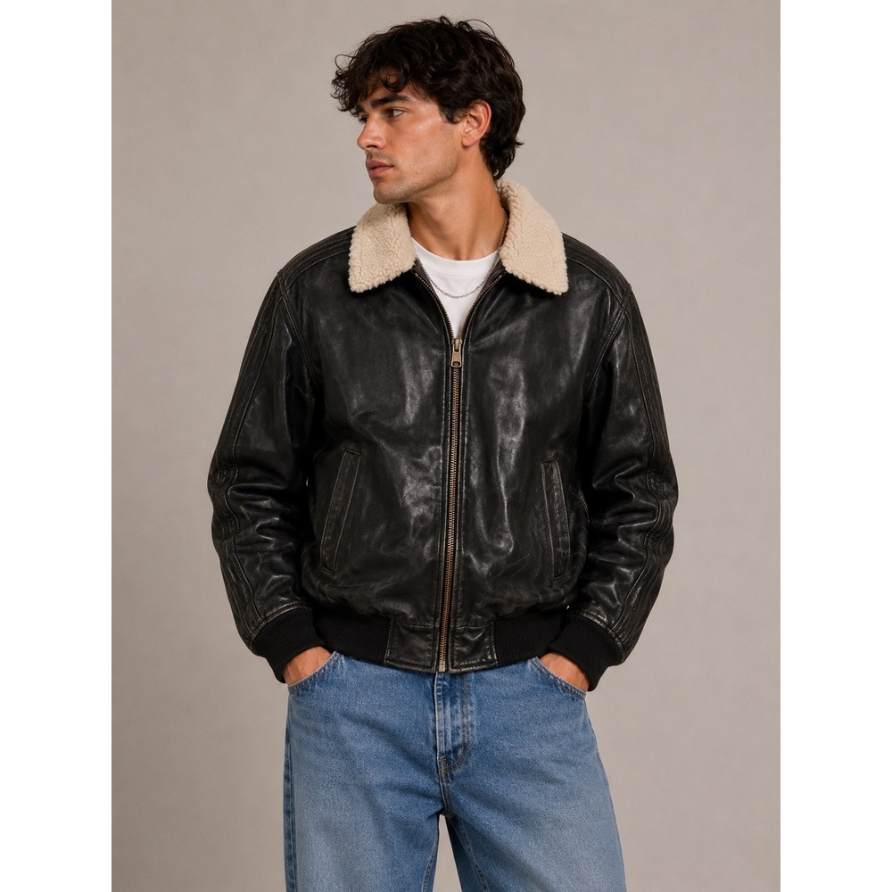 The Original Arizona Jean Mens Faux‎ Leather Bomber Jacket Sherpa Collar XLT |W1